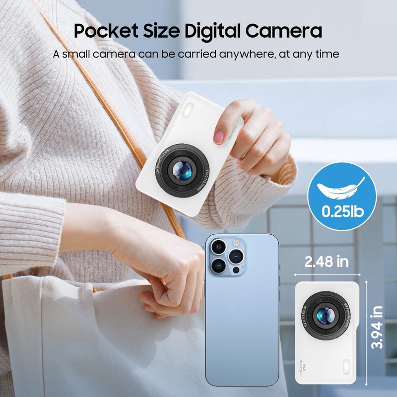 TZZPL Digital Camera, 64MP Dual Lens Autofocus Point and Shoot Digital Camera, 16x Zoom Vlogging Camera with 2 Batteries, Portable Rechargeable Small Camera for Kids Teens (White) - Image 3